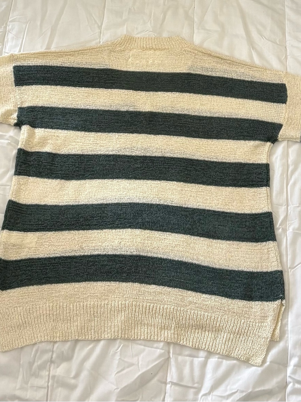 Striped V-Neck Men's Sweater in Cream and Dark Green - Picture 12 of 14